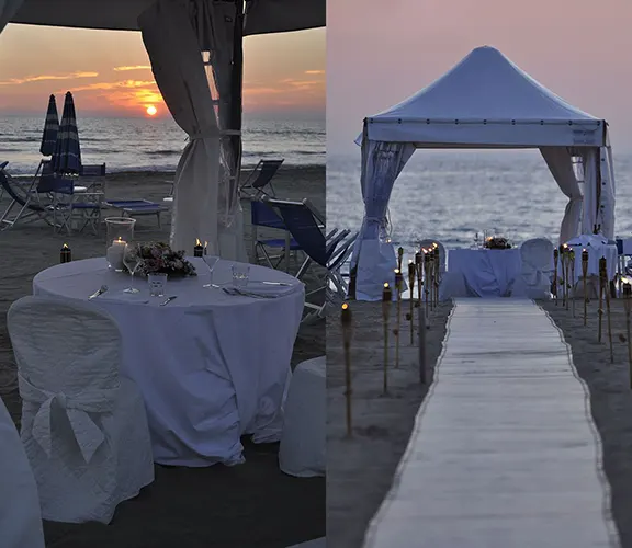 Romantisches Abendessen am Strand der Versilia